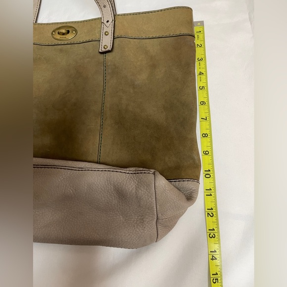 Fossil Tote Large Bag Purse Handbag Pebbled Two-Tone Brown Leather - Picture 5 of 17